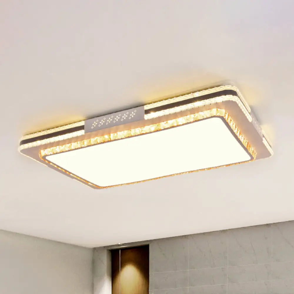 Faceted Crystal Led Flush Mount Ceiling Light In Modern Stainless - Steel Rectangle Design / 25.5’ A