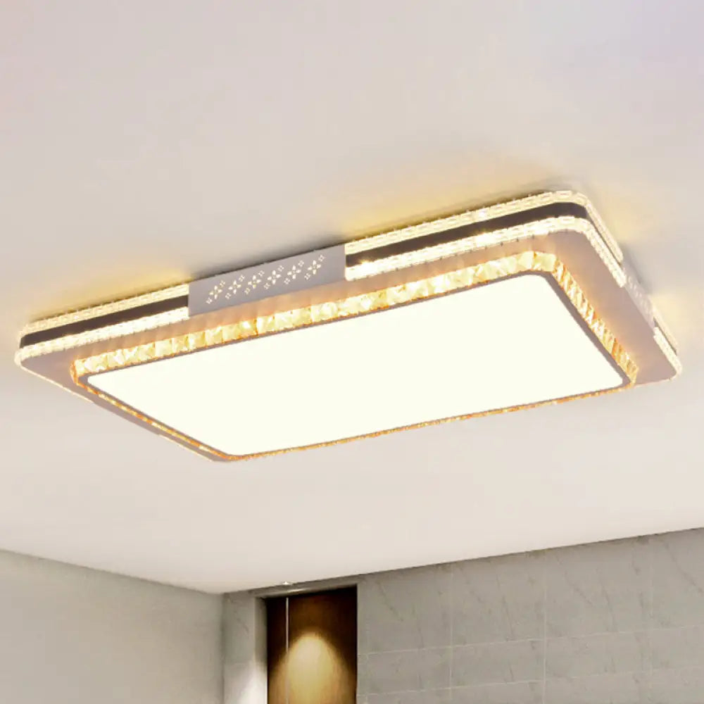 Faceted Crystal Led Flush Mount Ceiling Light In Modern Stainless - Steel Rectangle Design / 29.5’ A