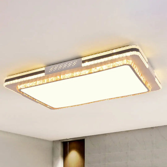 Faceted Crystal Led Flush Mount Ceiling Light In Modern Stainless - Steel Rectangle Design / 29.5’ A