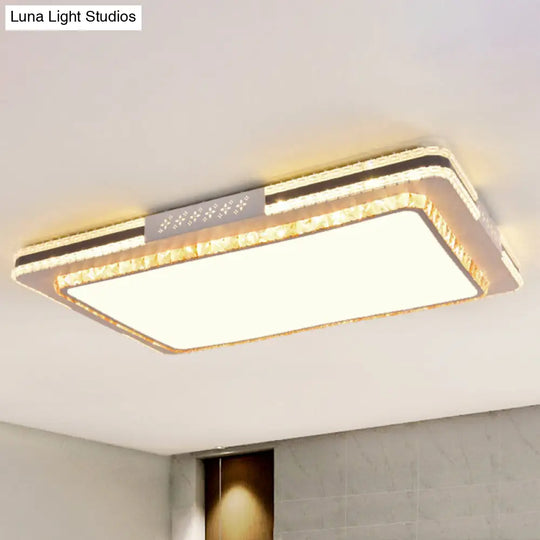 Faceted Crystal Led Flush Mount Ceiling Light In Modern Stainless-Steel Rectangle Design / 29.5 A