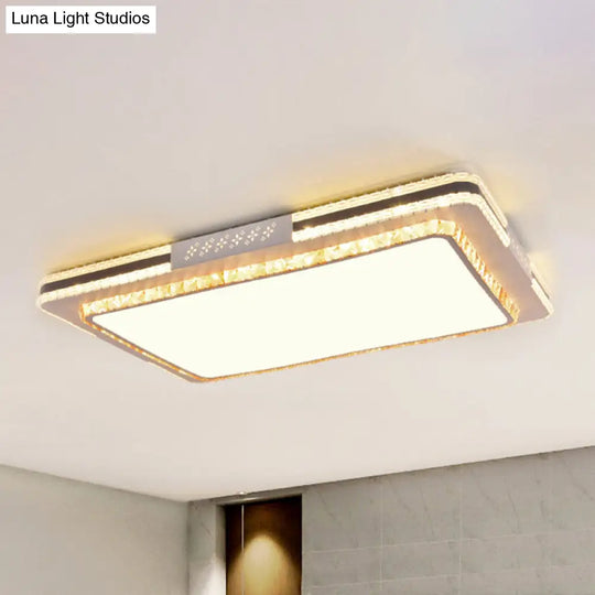Faceted Crystal Led Flush Mount Ceiling Light In Modern Stainless-Steel Rectangle Design / 25.5 A