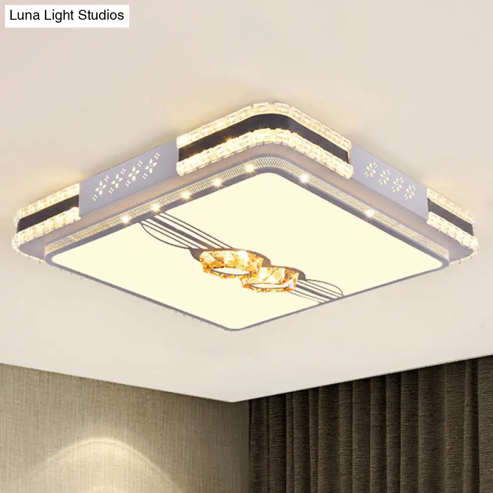 Faceted Crystal Led Flush Mount Ceiling Light In Modern Stainless-Steel Rectangle Design / 21.5 B