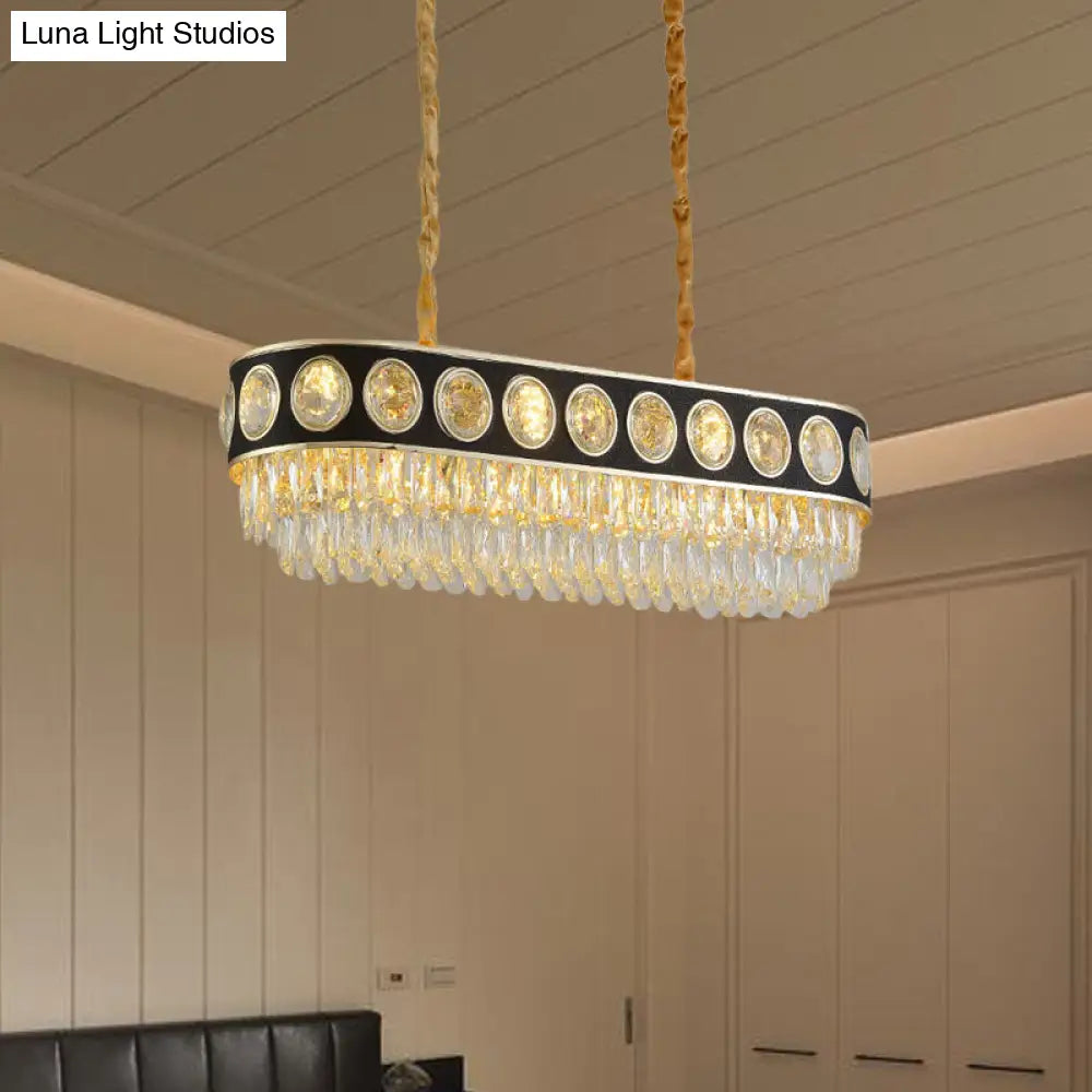 Faceted Crystal Oval Pendant Light In Black & Gold For Dining Room Island - 10 Heads