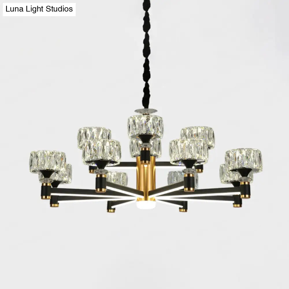 Black Postmodern Crystal Chandelier Ceiling Light For Living Room With Round Shade