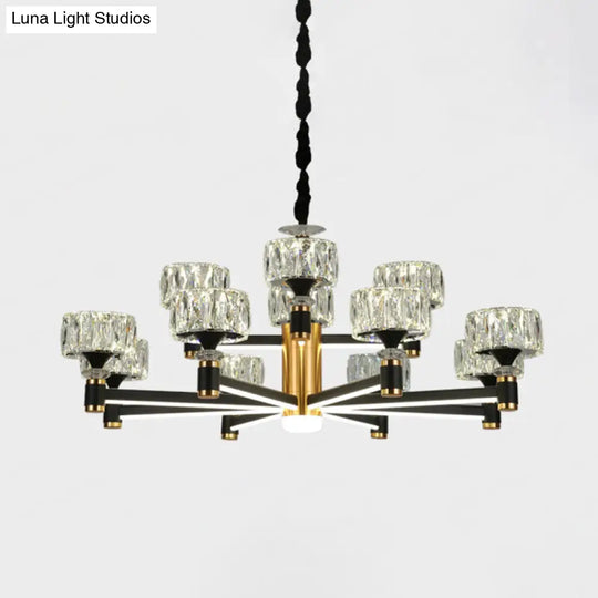 Black Postmodern Crystal Chandelier Ceiling Light For Living Room With Round Shade