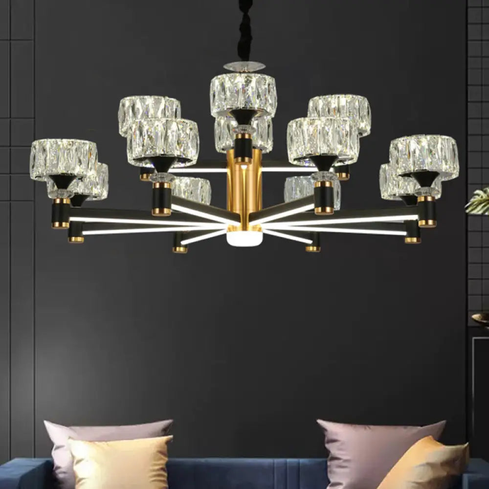 Faceted Crystal Postmodern Chandelier - Round Shade Ceiling Light For Living Room In Black 12 /