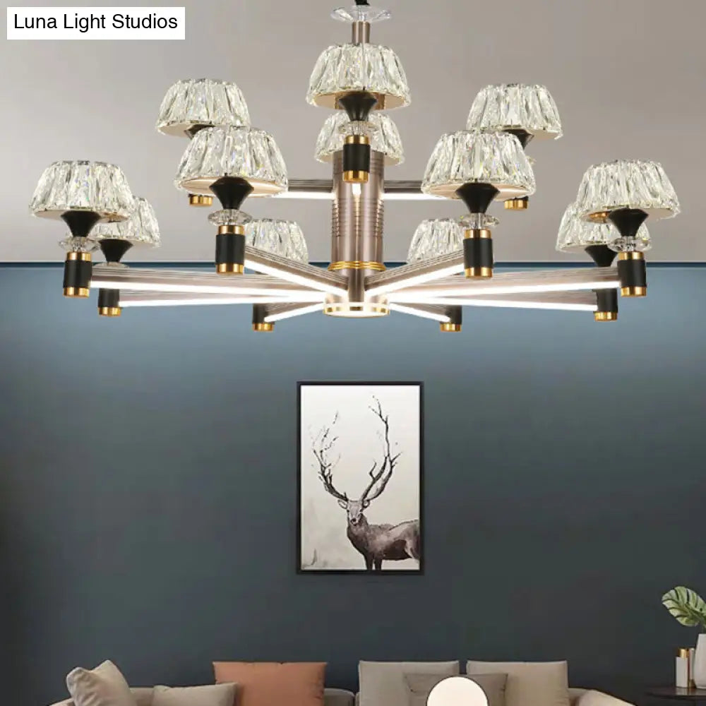 Black Postmodern Crystal Chandelier Ceiling Light For Living Room With Round Shade