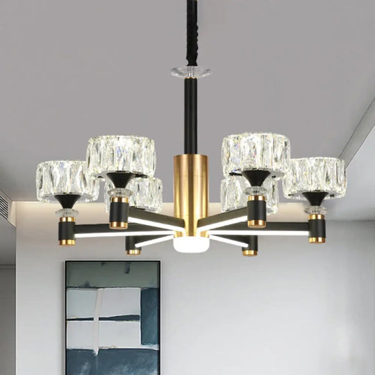 Faceted Crystal Postmodern Chandelier - Round Shade Ceiling Light For Living Room In Black 6 /