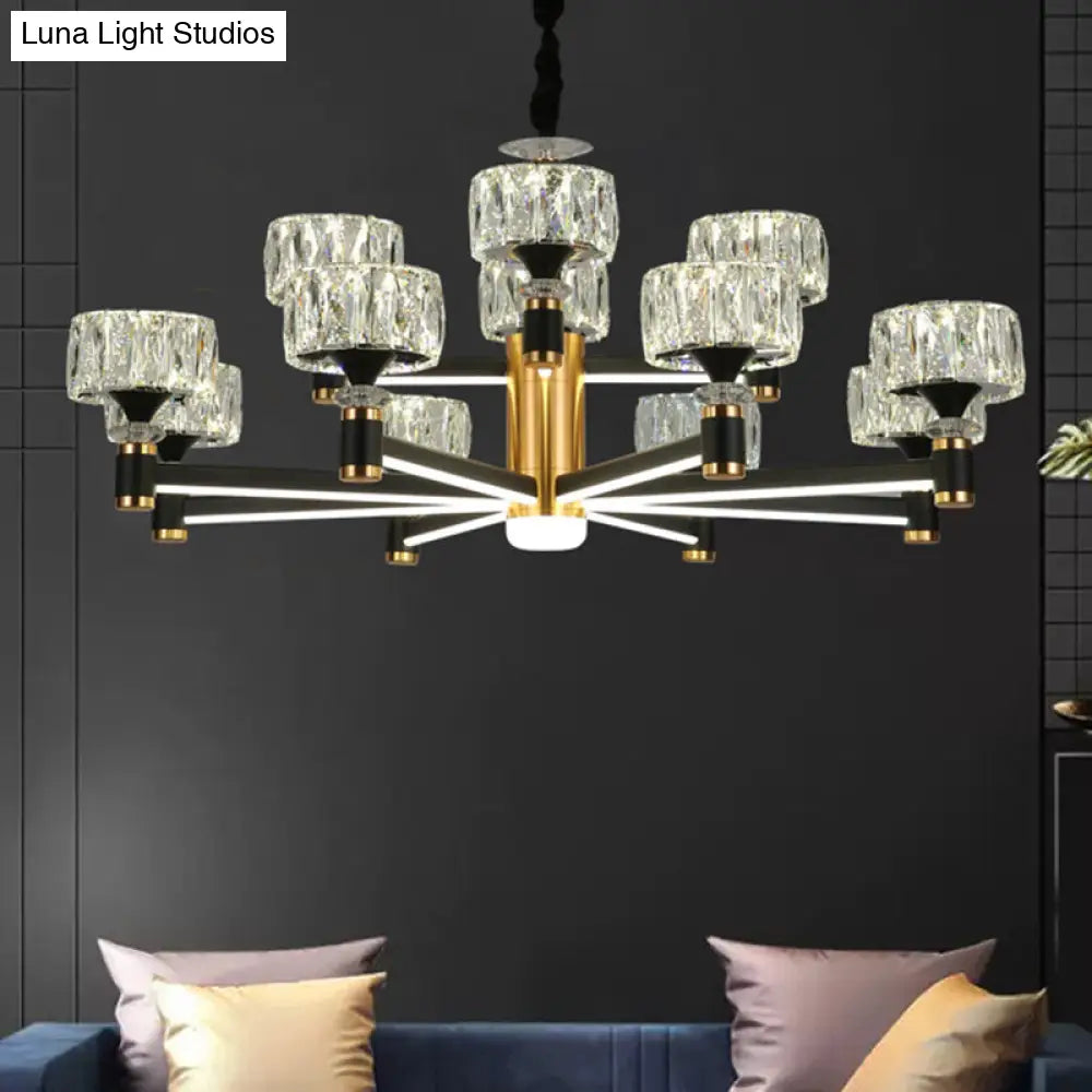 Black Postmodern Crystal Chandelier Ceiling Light For Living Room With Round Shade 12 /