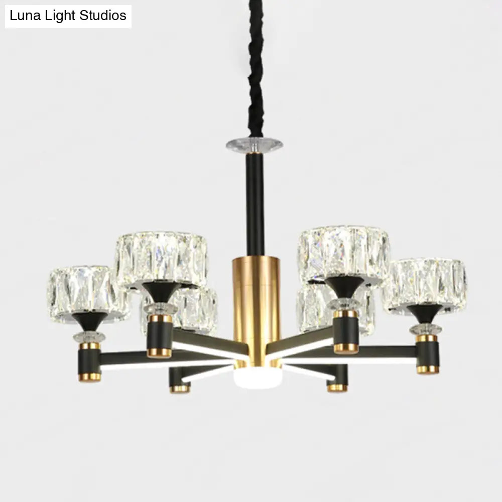 Faceted Crystal Postmodern Chandelier - Round Shade Ceiling Light For Living Room In Black