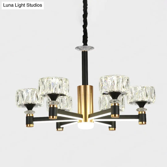 Faceted Crystal Postmodern Chandelier - Round Shade Ceiling Light For Living Room In Black