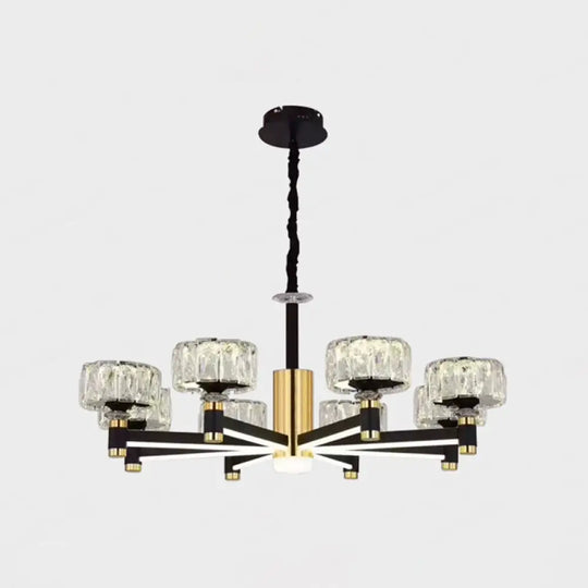 Faceted Crystal Postmodern Chandelier - Round Shade Ceiling Light For Living Room In Black 8 /