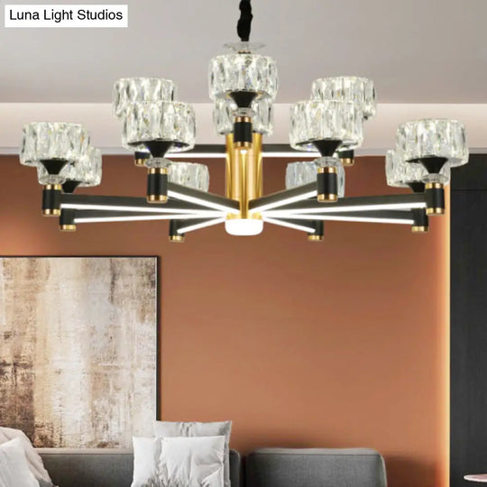 Black Postmodern Crystal Chandelier Ceiling Light For Living Room With Round Shade