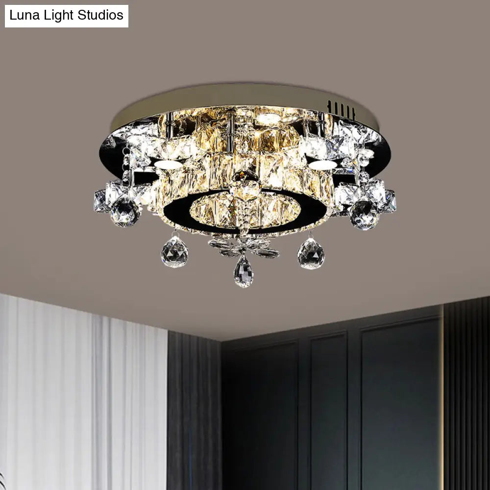 Faceted Crystal Star Semi Flush Lamp - Led Ceiling In Chrome Warm/White Light