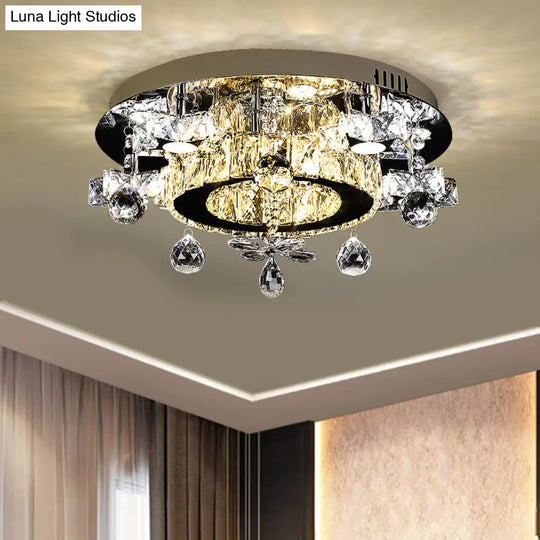 Faceted Crystal Star Semi Flush Lamp - Led Ceiling In Chrome Warm/White Light