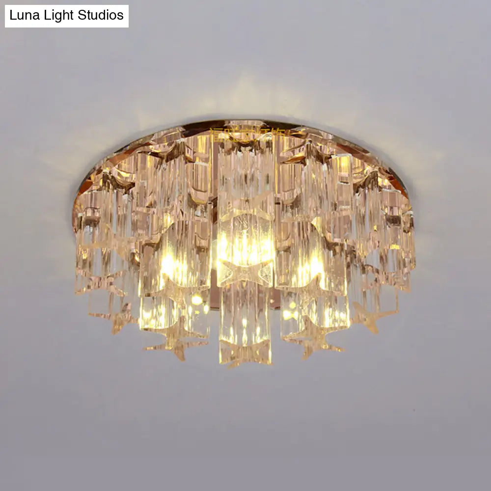 Faceted Crystal Starfish Led Semi Flush Light For Hallways With Warm/White In Rose Gold