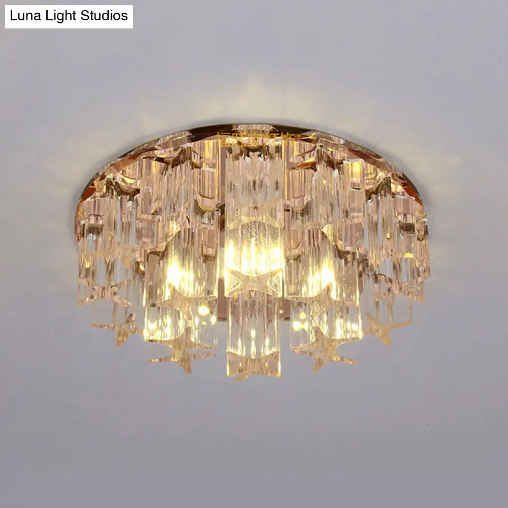 Faceted Crystal Starfish Led Semi Flush Light For Hallways With Warm/White In Rose Gold