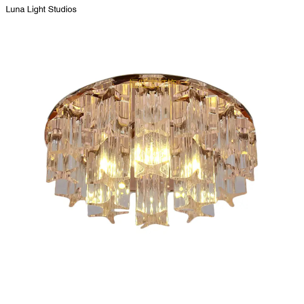 Faceted Crystal Starfish Led Semi Flush Light For Hallways With Warm/White In Rose Gold