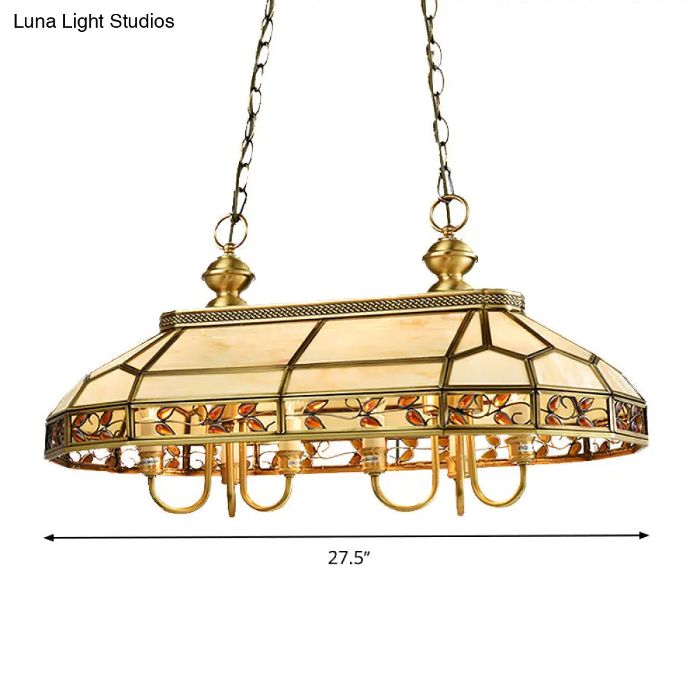 Faceted Island Lighting Fixture - 6-Headed White Glass Pendant Ceiling Light In Gold Colonial Style