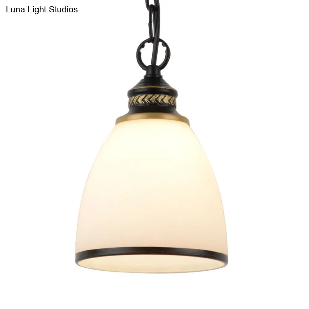 Factory Black/Brass Frosted Glass Dome Pendant Light With Single-Bulb