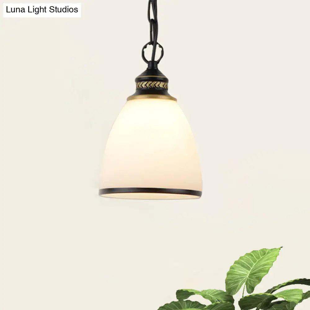 Factory Black/Brass Frosted Glass Dome Pendant Light With Single-Bulb