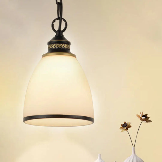 Factory Black/Brass Frosted Glass Dome Pendant Light With Single-Bulb Black