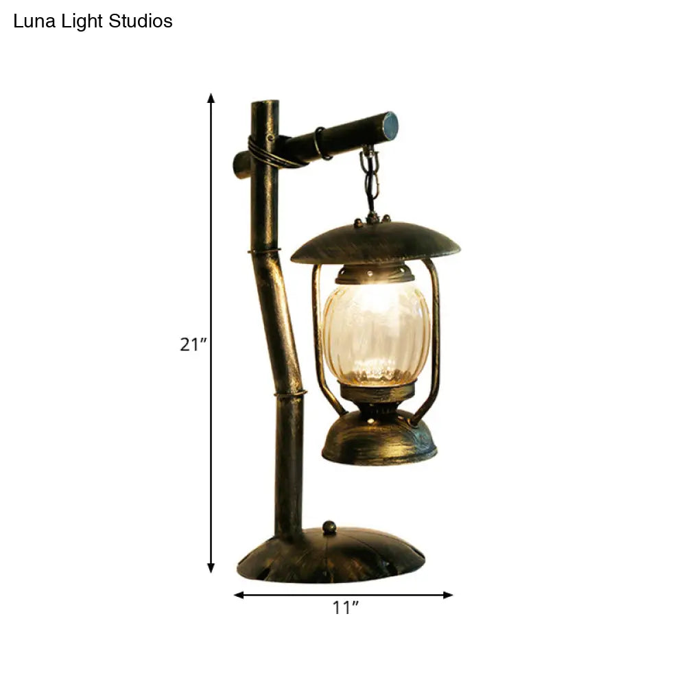 Factory Clear Glass Kerosene Bedroom Desk Light: 1-Light Brass Finish Table Lamp With Metal Angled