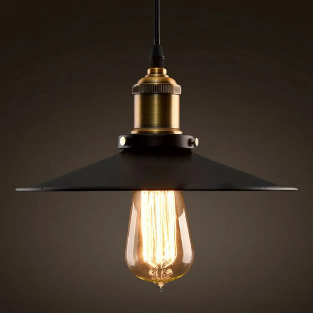 Factory Flying Saucer Ceiling Pendant Hanging Lamp - 8.5’/12’ Wide Single-Bulb Metal Black / 8.5’