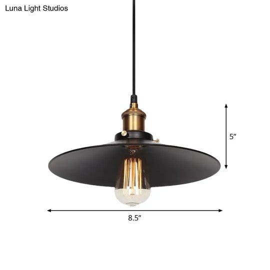 Factory Flying Saucer Ceiling Pendant Hanging Lamp - 8.5’/12’ Wide Single-Bulb Metal Black