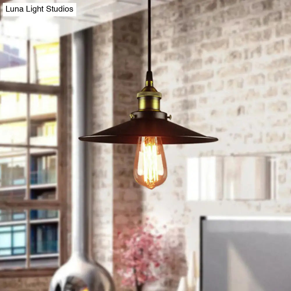 Factory Flying Saucer Ceiling Pendant Hanging Lamp - 8.5’/12’ Wide Single-Bulb Metal Black