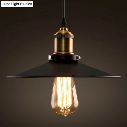 Factory Flying Saucer Ceiling Pendant 8.5/12 Wide Metal Hanging Lamp - Black Single-Bulb Design /