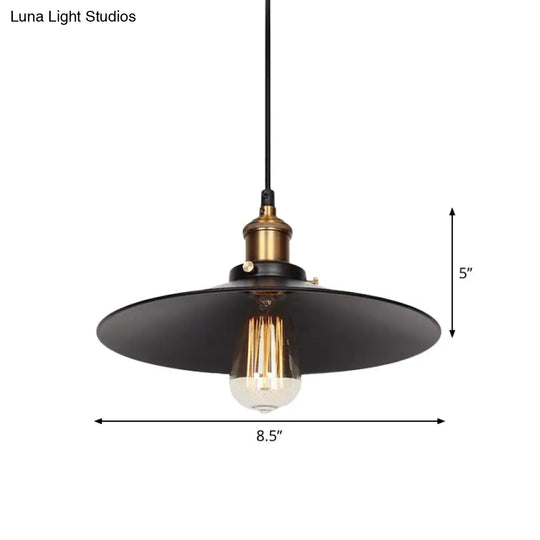 Factory Flying Saucer Ceiling Pendant 8.5/12 Wide Metal Hanging Lamp - Black Single-Bulb Design