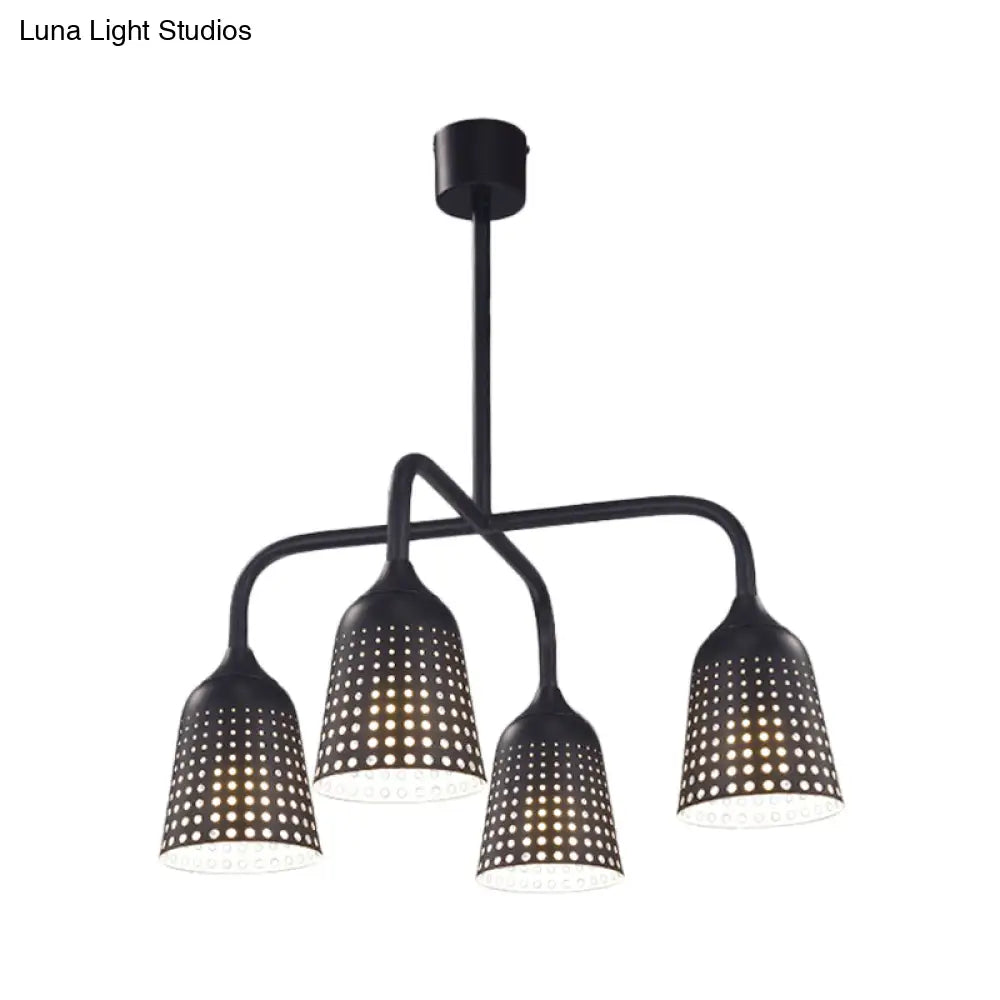 Factory Iron Hanging Pendant Light Fixture - Black Bell 4 Heads For Kitchen Dinette Island