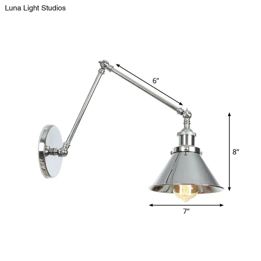 Factory Metal Wall Lamp With Rotatable Arm - Saucer/Cone/Horn Bedside Reading Light Fixture Single