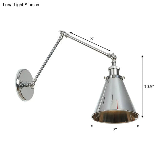 Factory Metal Wall Lamp With Rotatable Arm - Saucer/Cone/Horn Bedside Reading Light Fixture Single