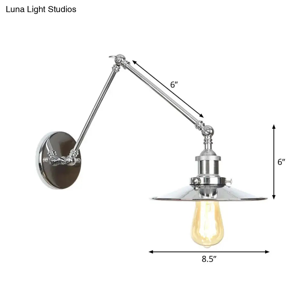 Factory Metal Wall Lamp With Rotatable Arm - Saucer/Cone/Horn Bedside Reading Light Fixture Single