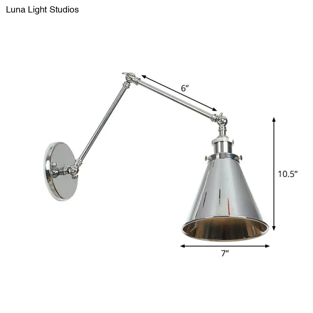 Factory Metal Wall Lamp With Rotatable Arm - Saucer/Cone/Horn Bedside Reading Light Fixture Single