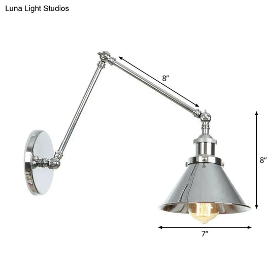 Factory Metal Wall Lamp With Rotatable Arm - Saucer/Cone/Horn Bedside Reading Light Fixture Single