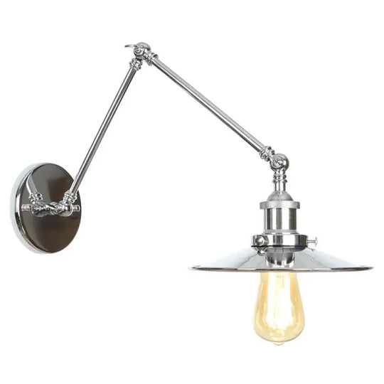 Factory Metal Wall Lamp With Rotatable Arm - Saucer/Cone/Horn Bedside Reading Light Fixture Single