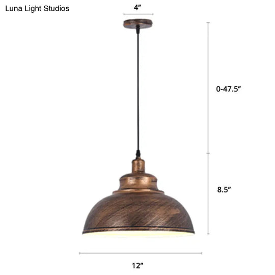 Metal Pendant Ceiling Light With Factory Style Bowl Shade - 1 Head Ideal For Restaurants & Hangouts