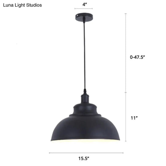 Metal Pendant Ceiling Light With Factory Style Bowl Shade - 1 Head Ideal For Restaurants & Hangouts