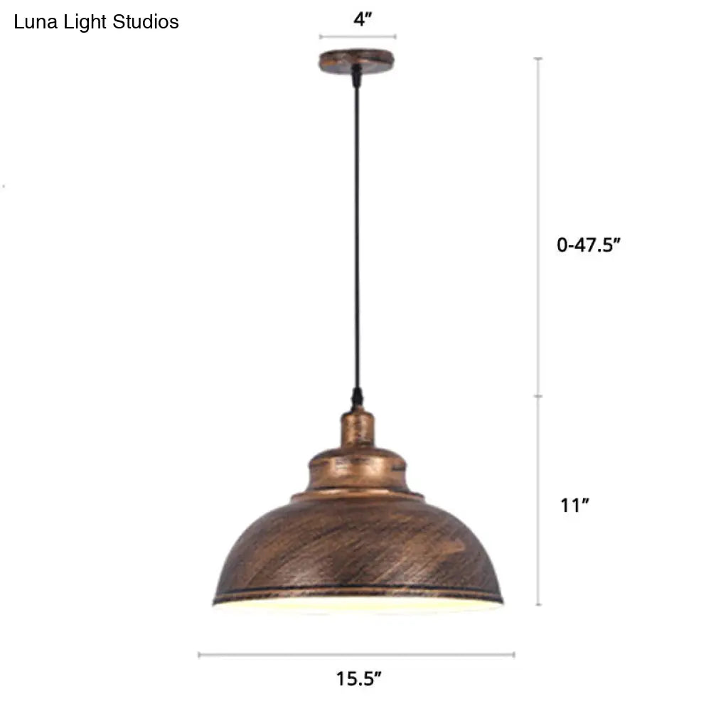 Metal Pendant Ceiling Light With Factory Style Bowl Shade - 1 Head Ideal For Restaurants & Hangouts