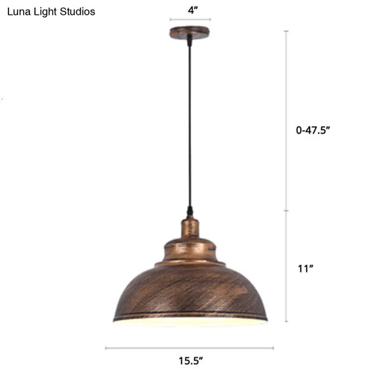 Metal Pendant Ceiling Light With Factory Style Bowl Shade - 1 Head Ideal For Restaurants & Hangouts