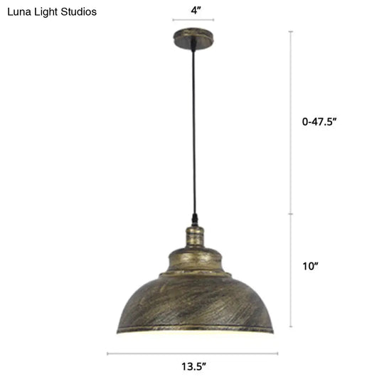 Metal Pendant Ceiling Light With Factory Style Bowl Shade - 1 Head Ideal For Restaurants & Hangouts