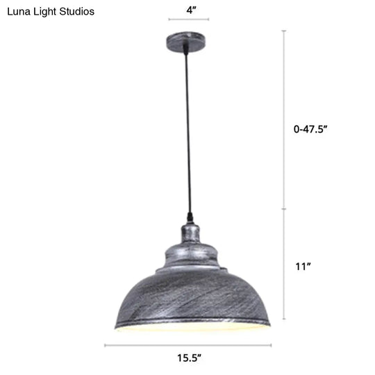 Metal Pendant Ceiling Light With Factory Style Bowl Shade - 1 Head Ideal For Restaurants & Hangouts