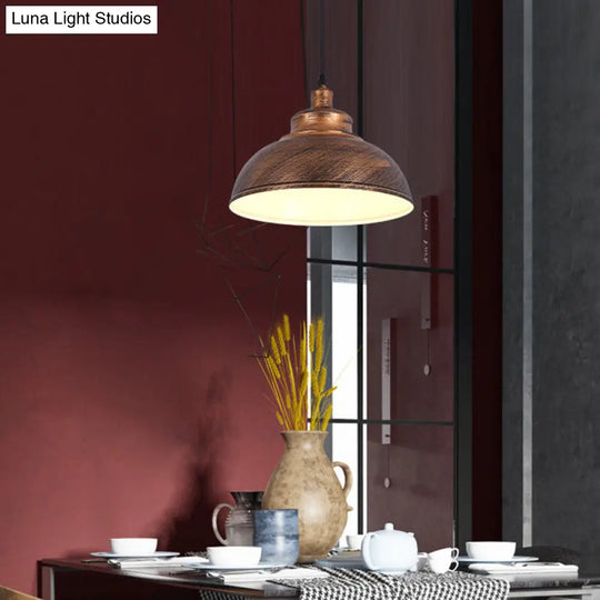 Metal Pendant Ceiling Light With Factory Style Bowl Shade - 1 Head Ideal For Restaurants & Hangouts