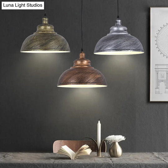 Metal Pendant Ceiling Light With Factory Style Bowl Shade - 1 Head Ideal For Restaurants & Hangouts