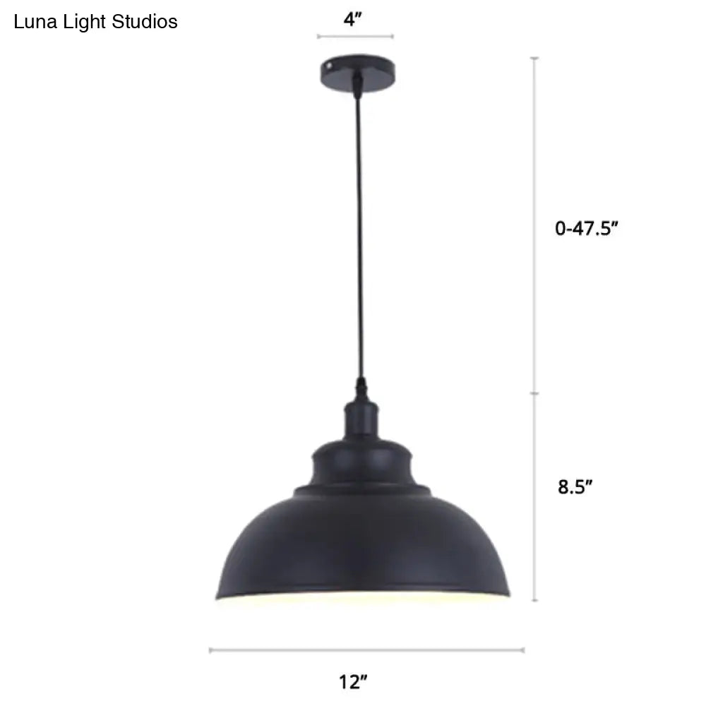 Metal Pendant Ceiling Light With Factory Style Bowl Shade - 1 Head Ideal For Restaurants & Hangouts