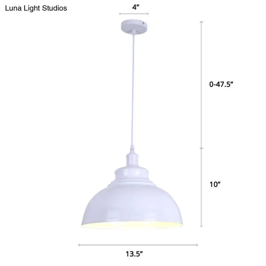 Metal Pendant Ceiling Light With Factory Style Bowl Shade - 1 Head Ideal For Restaurants & Hangouts