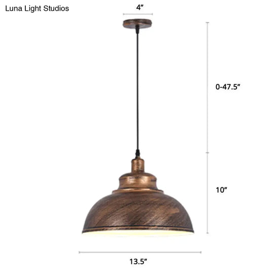 Metal Pendant Ceiling Light With Factory Style Bowl Shade - 1 Head Ideal For Restaurants & Hangouts